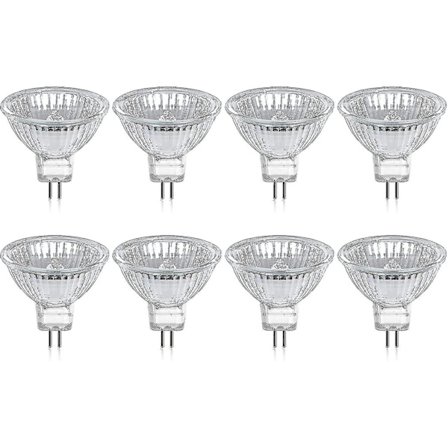 Halogenpære Gu5.3 Mr16 35w/50w 12v Varm Hvit 2800k Dimbar, Glassdeksel 400 Lumen 2 Pin Erstatningsspotlys, Pakke Med 8 [DB]