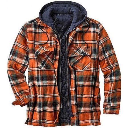 Hettegensere for menn Glidelås Fleece Sweatshirts Genser Varm Vinter Fuzzy Sherpa Foret Jakker Kåper for Menn Rutete Oransje XXL