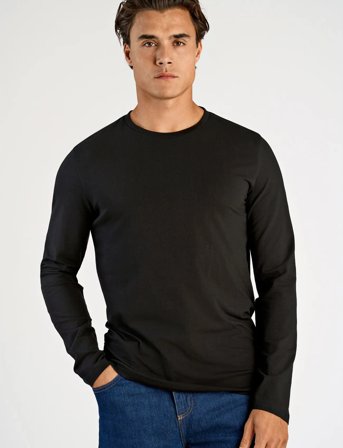 Lindbergh Basic O-Neck Stretch Tee L/S - Black - XXXL