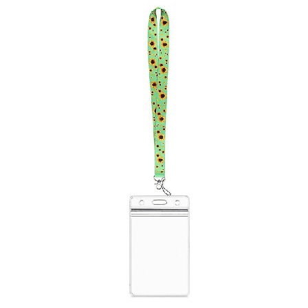 Auringonkukka-lanyard, jossa kortti kotelolle, kaulahihna avaimenperälle, avaimenperälle, puhelimen pidikkeelle