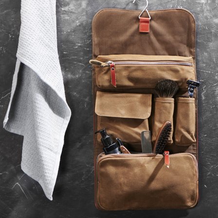 Trousse de toilette en toile cirée à rouler kaki Grover pour hommes - Trousses de toilette