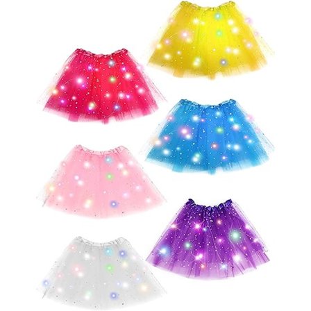 6 stk LED-lys Tutu Multicolor Tutu Skjørt Fluffy Ballet Tutu Skjørt Fairy LED Tutu for små jenter Kjole Festkostyme, 2-8 år jenter