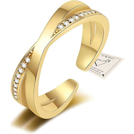 Sølvring for kvinner, justerbar åpen ring crossover-ring med cubic zirconia tommelring dobbel båndring chic X cross-ring