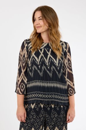 SIGNATURE - 3/4 Ærmet Bluse - Sort - Mønstret