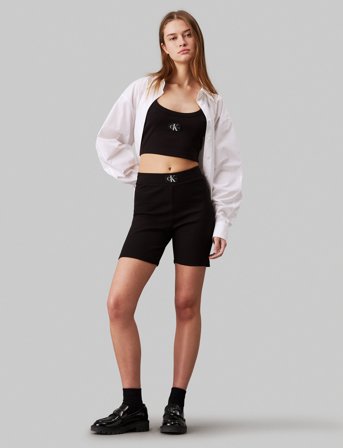 Calvin Klein Jeans Woven Label Rib Shorts - Black - XXS