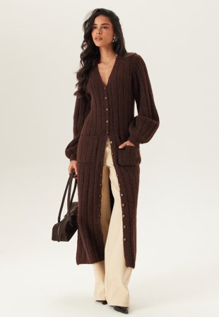 Happy Holly - Knitted Cardigan Dress - Brown - Kläder - - Bubbleroom