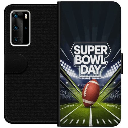 Yhteensopiva Lompakkokotelo Huawei P40 Pro Super Bowl Day juliste, jossa amerikkalainen jalkapallo valaistuksella varustetulla areenalla dramaattisess