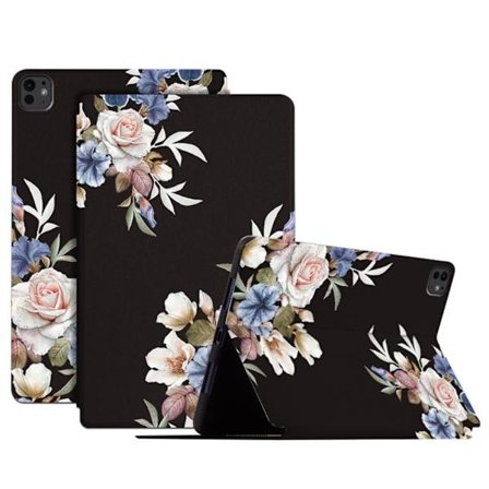 Till iPad Pro 11 (2024) Fodral Flip Stativ Smart Surfplattefodral - Black Flower