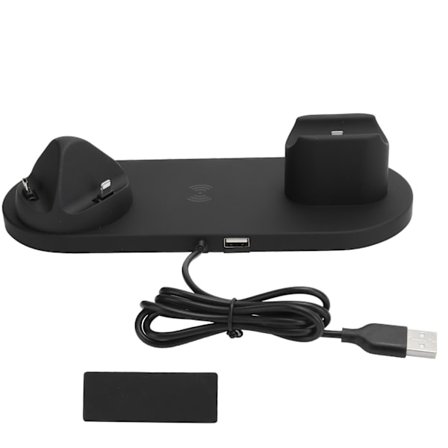 6-i-1 trådløs oplader 360 graders rotation hurtig opladningsstativ til telefon ur øretelefon (sort)