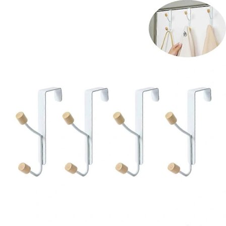 Set med 4 vita dörrkrokar för sovrum, dörrkrok, klädhängare för dörr – max