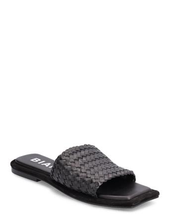 Bialillie Braided Slide Smooth Leather Shoes Summer Shoes Flat Sandals Svart Bianco*Betinget Tilbud