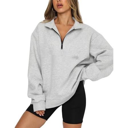 Damtröja med halv dragkedja Oversized långärmad krage Drop Shoulder