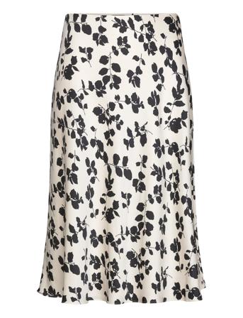 Leaf-Print Charmeuse Midi Skirt Knälång Kjol Cream Lauren Women