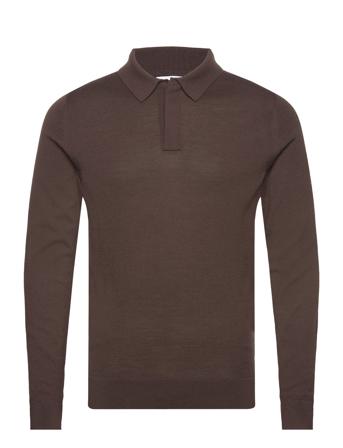Merino Polo Sweater Knitwear Long Sleeve Knitted Polos Brun Calvin Klein*Betinget Tilbud