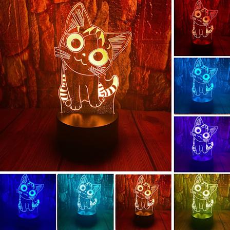 Kissan Lamppu 3D LED Optinen Illuusio Makuuhuoneen Koriste P yt lamppu Kaukos timell 7 V ri Vaihdettavat Himmennett v t Akryyli Visuaalinen Y valo 