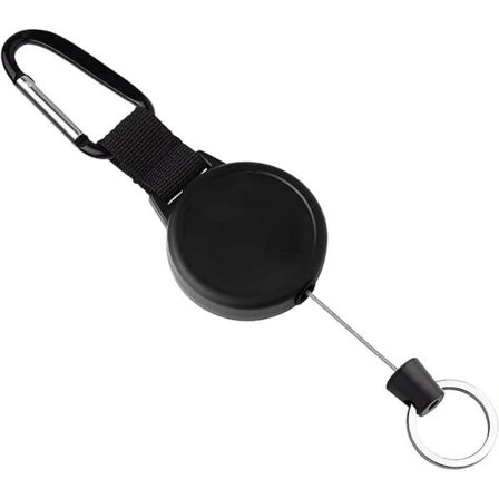 Ketjun kela 60 cm teräsvaijerilla vyölle, merkki- ja avaimenpidike, vetokelalla [musta]