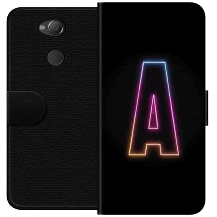 Kompatibel Tegnebogsetui til Sony Sony Xperia XA2 Minimalistisk neonbogstav A i regnbuefarvet lys mod sort baggrund i moderne typografisk stil
