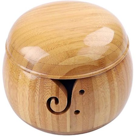 Stickskål i bambu, handgjord, med avtagbart lock och hål, stickskål i ull för handarbete, virkning, stickning, heminredning