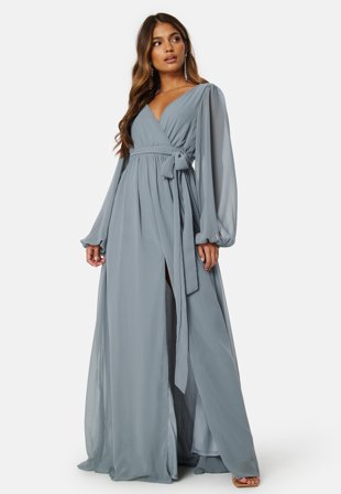 Goddiva Long Sleeve Chiffon Dress Air Force Blue Klær