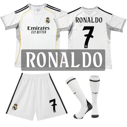 25-26 Ny Real Madrid hjemmedrakt nr. 7 C Ronaldo med sokker for barn og voksne