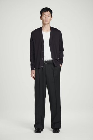 COS Men's Wool-Twill Pleated Elasticated Trousers in Black