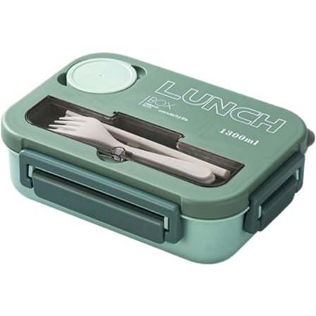 Matlåda, Matlåda för vuxna 1300ml Bento Matlåda med 4 Fack, Matlådor med Bestickset, Mikrovågsugn och Diskmaskin Säker (Grön)