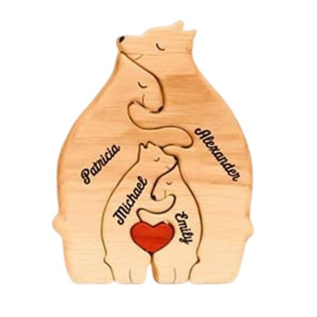 Træ Bjørnefamilie Puslespil Bordplade Bjørnefamilie Ornament Kramme Bjørnefamilie Puslespil Figur til Bordpynt Forældre Gave