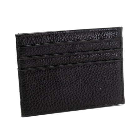 Elegant smalt kortfodral / korthållare i äkta läder - Svart