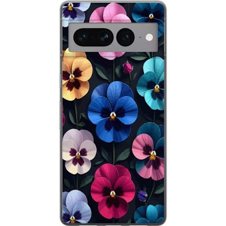 Yhteensopiva Puhelinkuori Google Pixel 7 Pro Koristeellinen kukkakuvio, jossa on värikkäitä pensasmainen kukkia ja tumman tyylikäs tausta