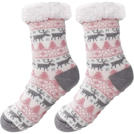 ##/Rosa julestrømper til kvinder, skridsikre strømper, varme vinterstrømper##/