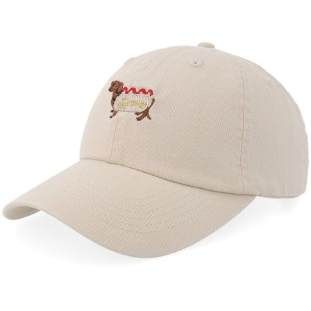Iconic - Beige unconstructed Cap - Hotdog Dog Stone Washed Stone Dad Cap @ Hatstore