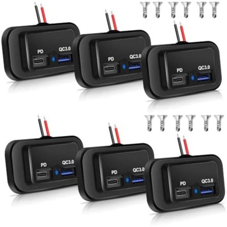 x 12V/24V RV USB-uttag, dubbla PD3.0 Type C (USB C) och snabbladdande QC3.0 USB-A-port, panelmontering, bil USB-LADDARE