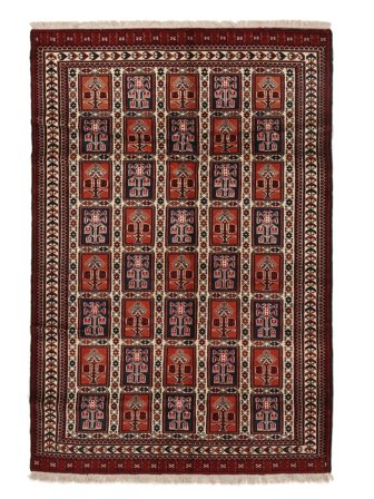Hand Knotted Persian Turkaman Rug 135X200 Black/Dark Red