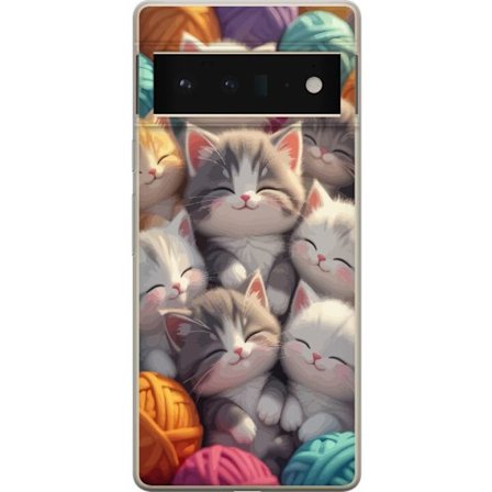 Yhteensopiva Puhelinkuori Google Pixel 6 Pro Suloiset nukkuvat kissanpennut tiiviisti yhdessä värikkäiden lankakerien keskellä pehmeässä leikkis