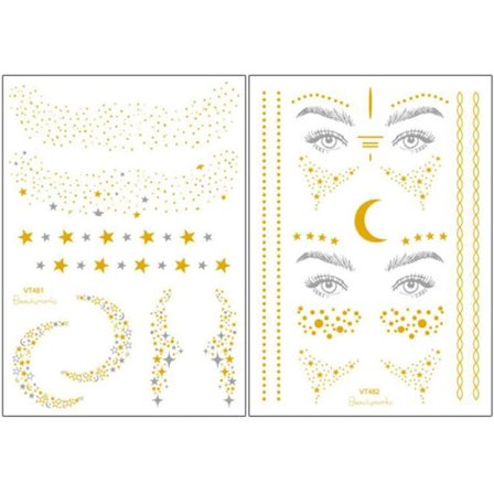 2 kappaletta kasvojen tatuointi tarroja metalliset tatuointi tarrat flash