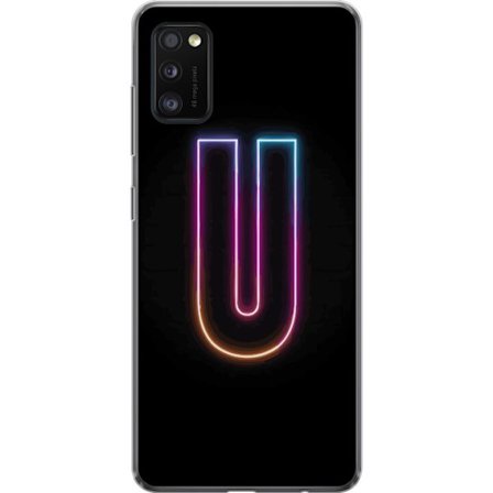 Kompatibel Mobilcover til Samsung Samsung Galaxy A41 Minimalistisk neonbogstav U i farverig lyseffekt mod sort baggrund