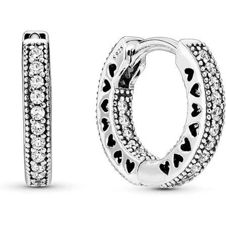 Signatur Dame Sterling Sølv Pavé Hjerte Cubic Zirconia Hoop Øredobber