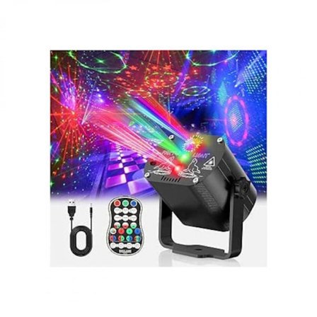 Laser-vaihevalo juhlakoristeluun, DJ-valot kaukosäätimellä, ääniaktivoitu USB-virta, kirkas RGB LED-projektorin strobo-lamppu automaattisella 