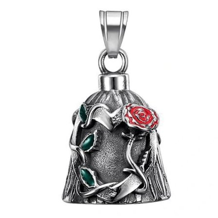 Lykkebringende klokke Biker Guardian Lykkeklokke Titanstålklokke med graverte roseranker Hengende klokke for nøkkelring bilsekk