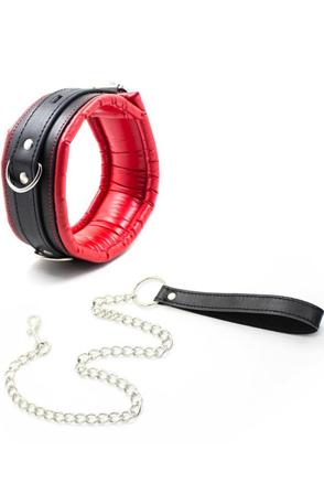 Gepolstertes Halsband mit Metall-Leine