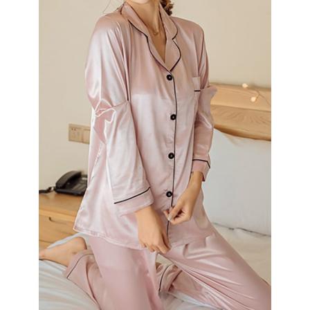 Dam Loungewear Lapel Long Sleeve Shirt Top Silky Pants