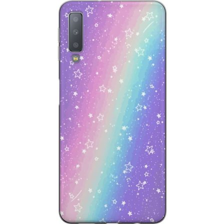 Kompatibel Mobilcover til Samsung Galaxy A7 (2018) Rainbow-farvet pastelbaggrund med hvide stjerner og glitrende prikker i blød overgang