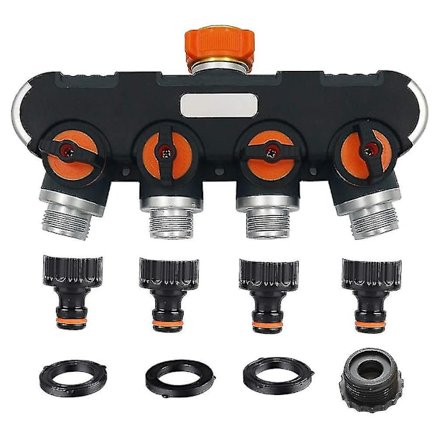 Hageslangedeler 4-veis Gummiert Kran Slangekoblinger Vannfordeler