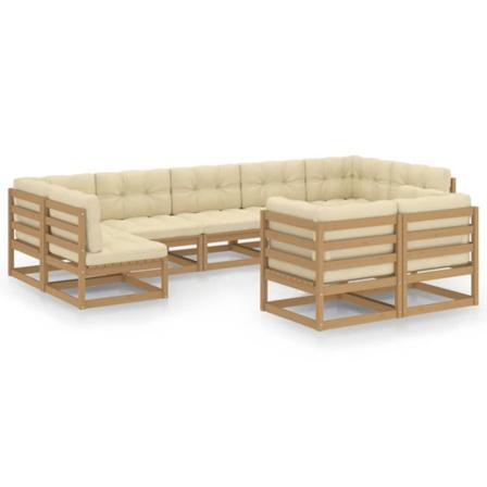 Vidaxl Loungegrupp Med Dynor 9 Delar Honungsbrun Massiv Furu Brun