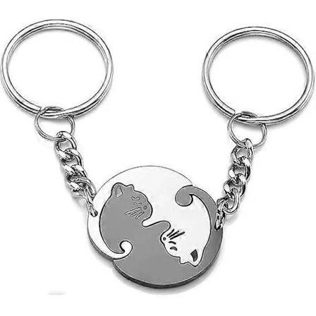 Nyckelringar för par Yin Yang Katt Nyckelring Rostfritt Stål 2st Pussel Katter Nyckelring för Honom och Henne Vänner Alla Hjärtans Dag Presenter -Q...