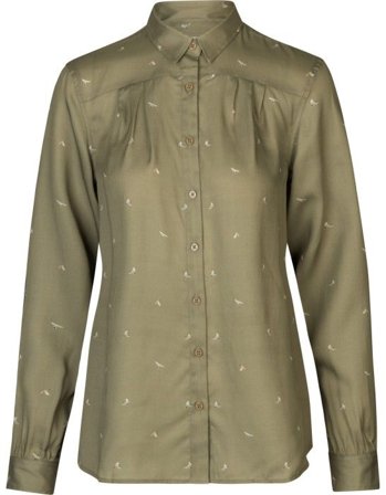 Härkila Abigail L/S Shirt Women Dust Green/Flying Ducks - Pitkähihaiset Paidat