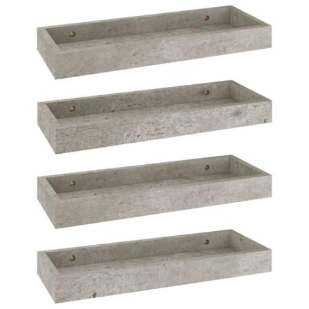 Vidaxl Vägghyllor Med Kant 4 St Betonggrå 40x15x4 Cm Mdf Grå