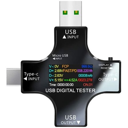 USB-tester Multimeter USB C Strømmåler og Spændingsmåler 3.3-30V 0-5.1A Tester 2 i 1 Voltmeter Amperemeter Strømforsyningskapacitet Wattmeter Oplader 