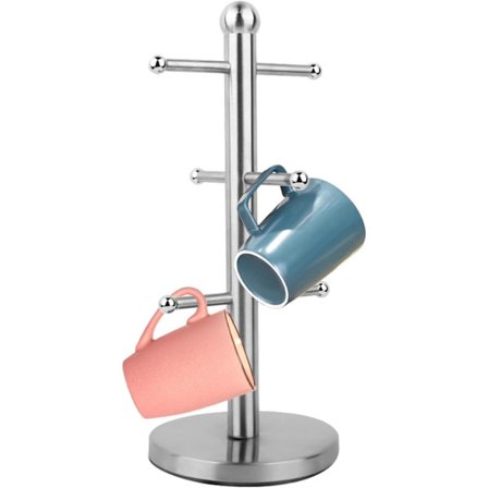 Rustfri stål kopholder, fritstående kopholder til bordplade med 6 metalkroge