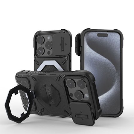 Kompatibel med IP-15PRO støtsikkert deksel, stativ telefondeksel, svart